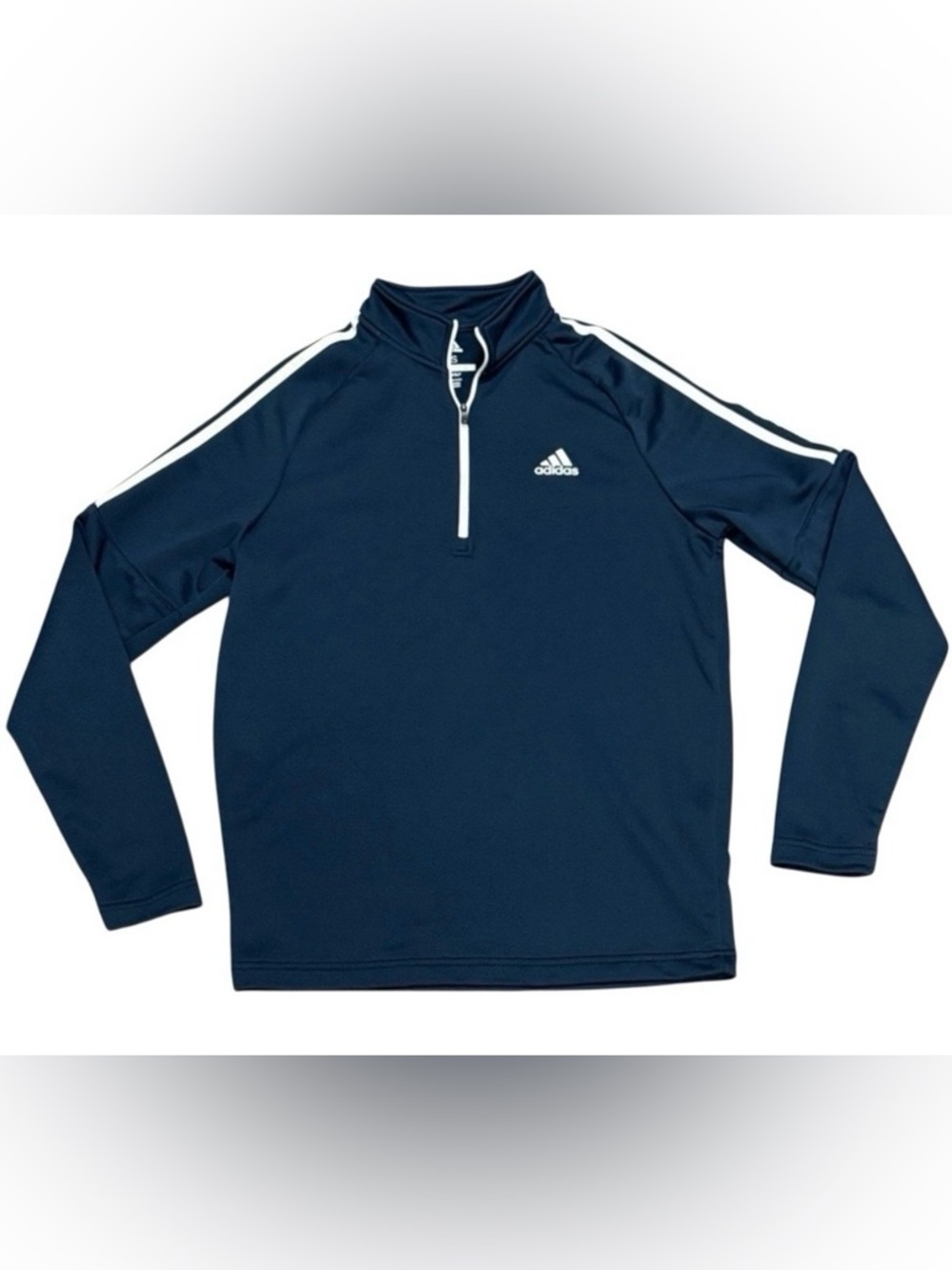 NWOT Adidas Navy Blue Quarter-Zip Top with white three stripe accents - S
